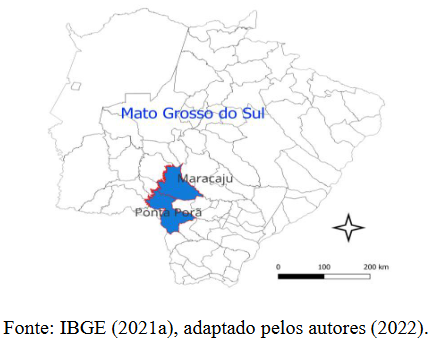 Mapa de localização de Maracaju e Ponta Porã, no Mato Grosso do Sul