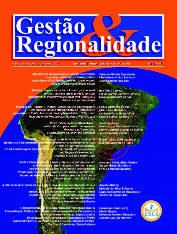 					Visualizar v. 28 n. 82 (2012): Gestão & Regionalidade
				