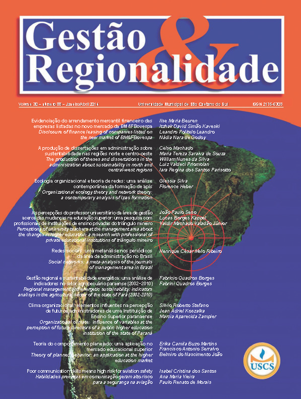					Visualizar v. 30 n. 88 (2014): Gestão & Regionalidade
				