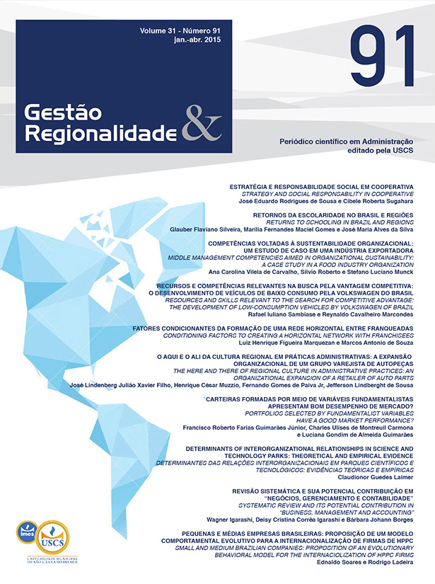 					Visualizar v. 31 n. 91 (2015): Gestão & Regionalidade
				