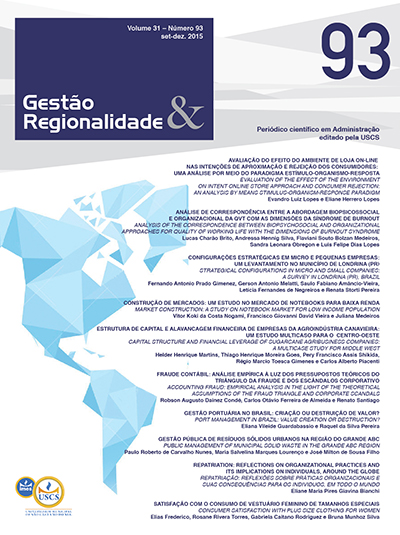 					Visualizar v. 31 n. 93 (2015): Gestão & Regionalidade
				